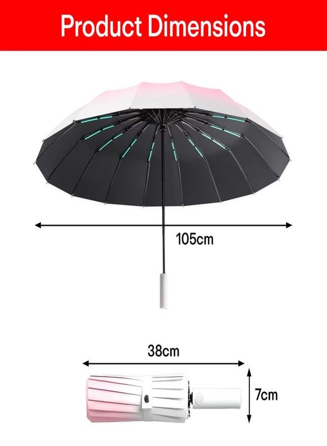 PRIME PICK مظلة برايم بيك المتدرجة اللون الأوتوماتيكية - مظلة قابلة للطي مقاومة للرياح والأشعة فوق البنفسجية، مزودة بخاصية الفتح والإغلاق التلقائي بضغطة زر واحدة، وإطار متين، وحجم صغير ومناسب للسفر، لون وردي - Image 3